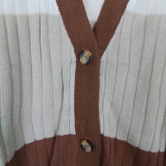 Plus Size Acrylic Cardigan Sweater Size 2X White, Brown, Tan Colorblock - Picture 9 of 11